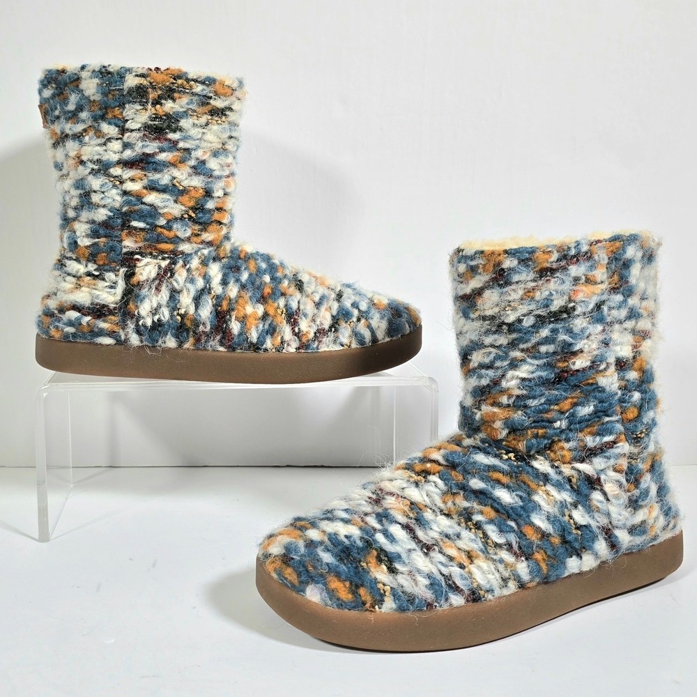 Sanuk Toasty Tails Short Pull-on Boots Womens Size 6.5 Dusty Teal Speckle Knit